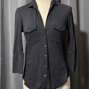 James Perse Sheer Slub Side Panel Shirt in Navy Blue